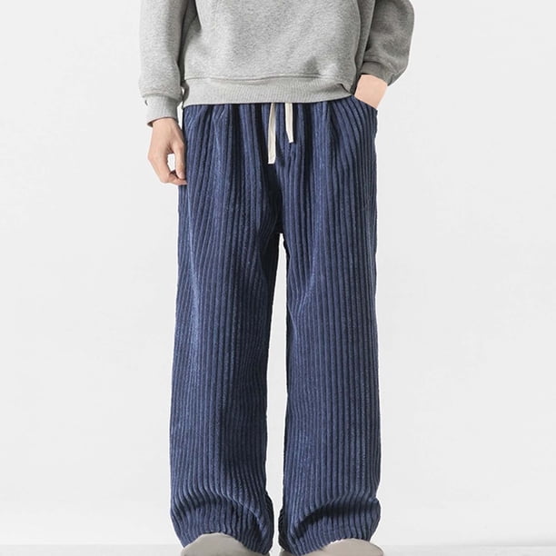 Pantalones largos para hombre, de ocio, de color liso, con botones, cintura elástica y cordón ajustable, de poliéster.