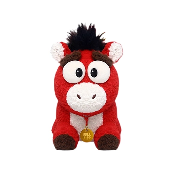 2026 Year of The Horse Chinese New Year Ornaments, Plush Horse Decoration with Gold Ingots, Cute House for Home Desktops Plush Mascot Home Decor Gifts