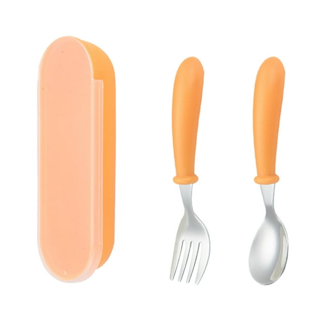 Yuarrent Juego de vajilla para niños con estuche de almacenamiento, portátil y práctico, de acero inoxidable Cocina y Comedor naranja