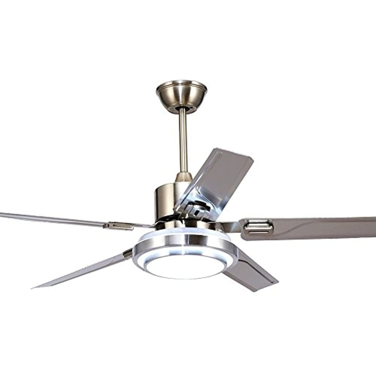 52in Stainless Steel 5 Blades Ceiling Fan Lamp w/ Three-Color Change LED Remote 