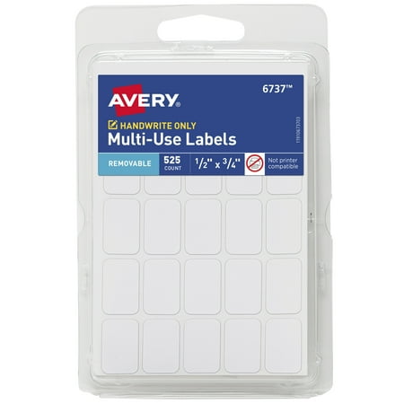 Avery Multiuse Removable Labels  1/2  x 3/4  Rectangle Labels  White  Non-Printable  525 Total (6737)