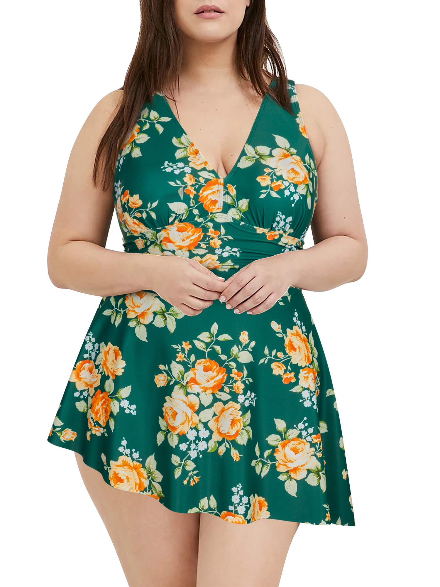 Women's Plus Size Onepiece Swimdress with Briefs Flowy Side Tie