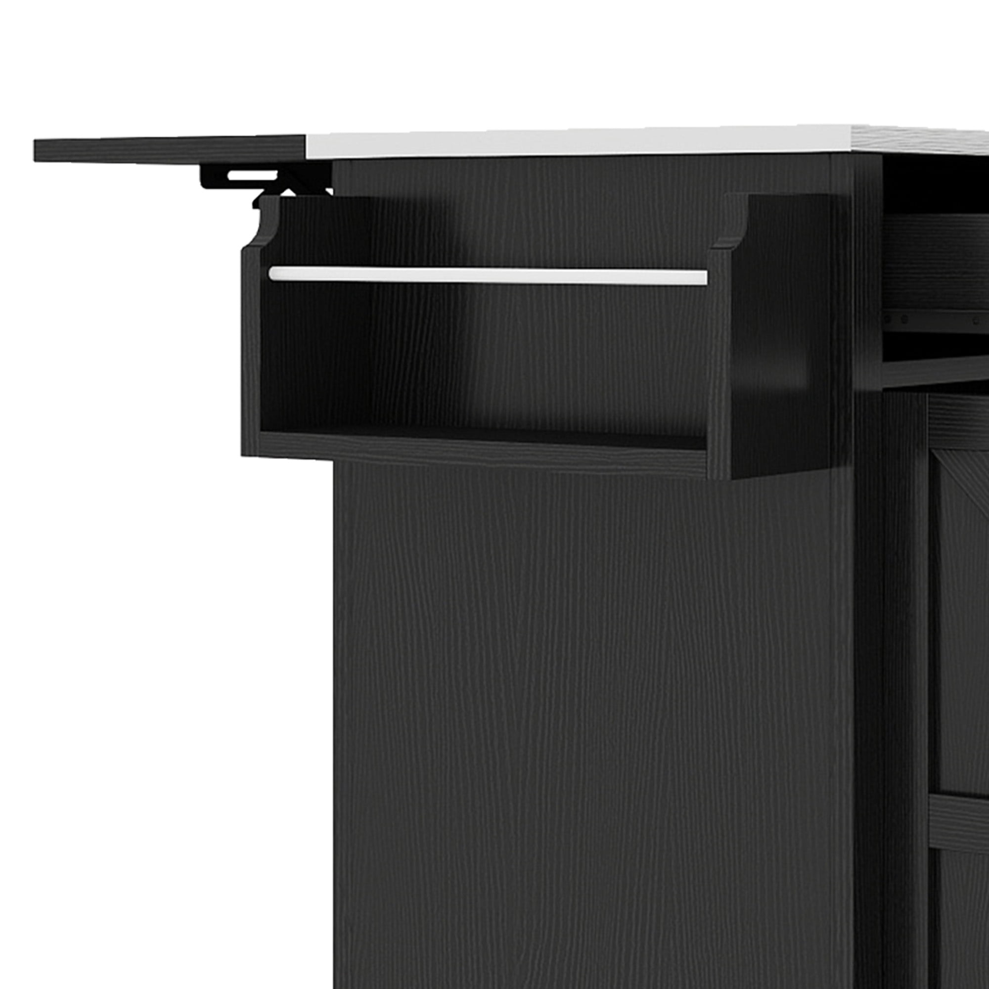 Uforic Kitchen Island Table with Drop Leaf & Storage, Kitchen Cart with Power Outlets, Black