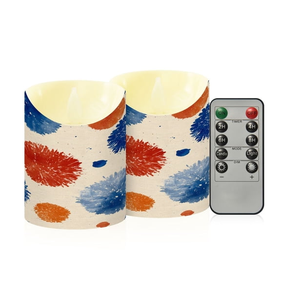 2 PCS Tilted Flameless Candles Flickering LED Lights Battery Operated Candles with Remote Timers for Holiday Decor Blue Splashes Artistic Pattern