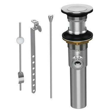 Pop Up Sink Drain Stopper Assembly with Ball Lift Rod and Overflow, Solid Brass Bathroom Pop Up Drain Assembly for Vanity Vessel Sink