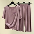 thumbnail image 3 of Ohufall Womens Pajama Sets Ruffle Pleated T Shirts with Elastic Waist Pants Sets Solid Color Loose Fit Home Wear Pj Sets For Woman, 3 of 3