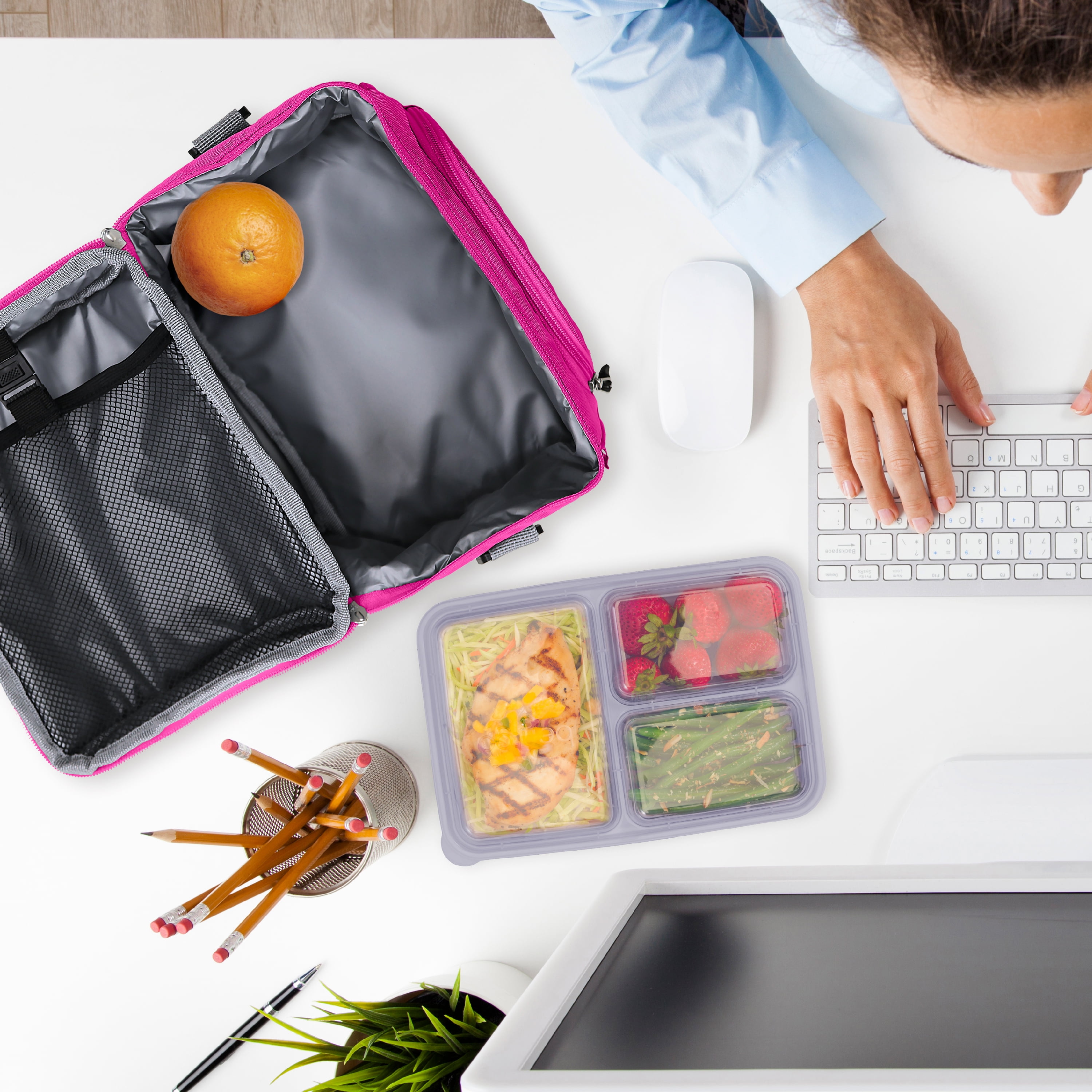 Nestasia Grey & Pink Solid Luxe Velvet Lunch Bag