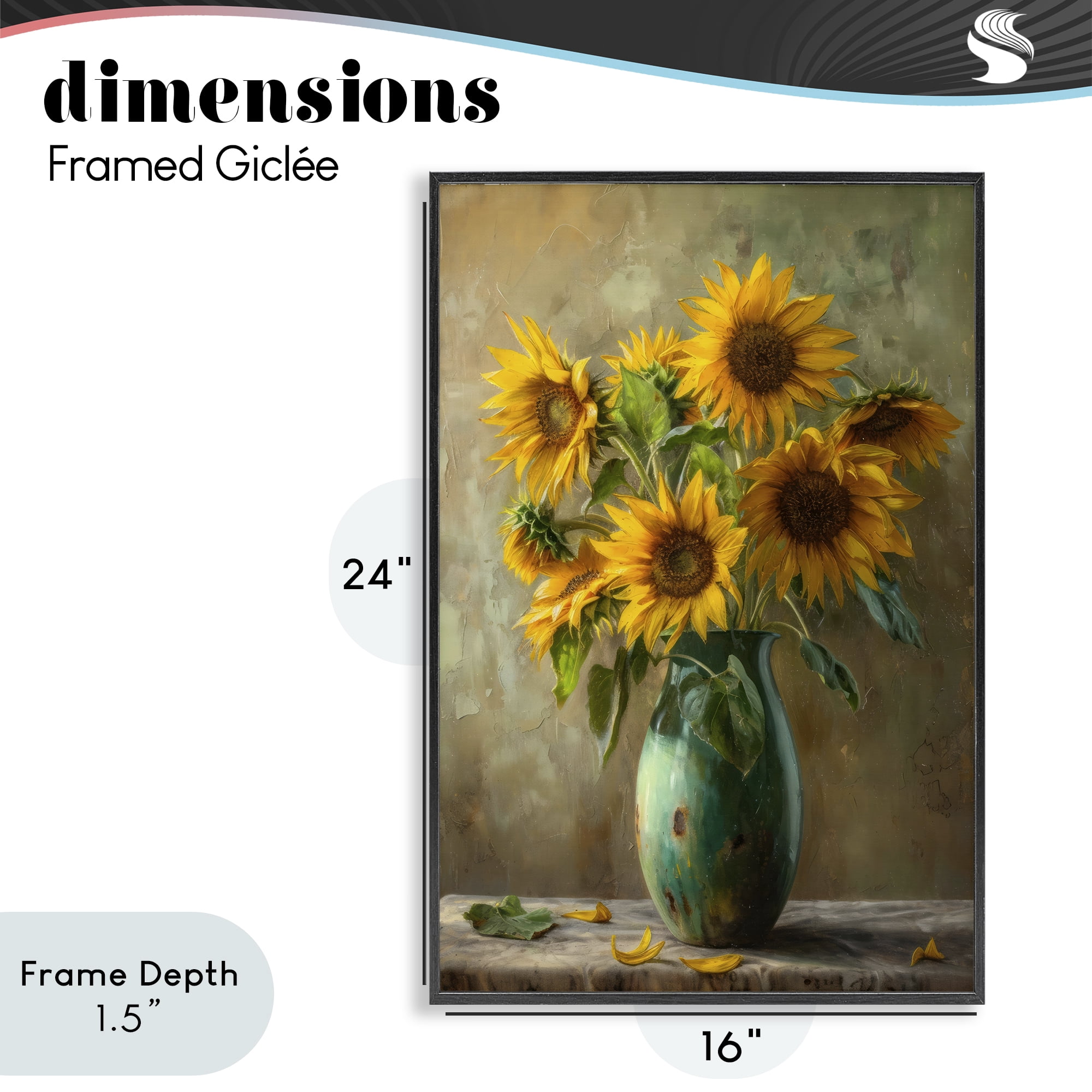 Stupell Industries Moody Sunflower Vase Black Framed Giclee Art, design by Creative Studio