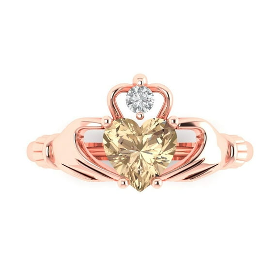 Clara Pucci 14K Rose Gold 1.06ct YellowMoissanite Claddagh Ring for Women