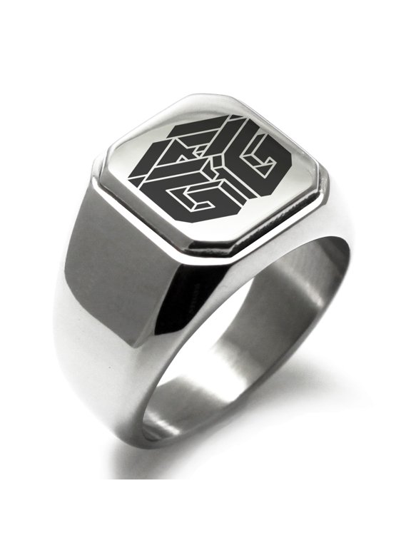 Stainless Steel Letter G Initial 3D Cube Box Monogram Engraved Engraved Square Flat Top Biker Style Polished Signet Ring
