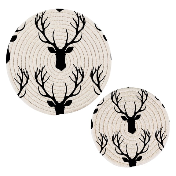 Abstract Deer Head Pot Holders Set Trivets Hot Pads Cotton Mats for Cooking