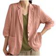 thumbnail image 2 of Taqqpue Womens Linen Blazer Casual Long Sleeve Lightweight Button Jackets Spring Summer Solid Color Suit Shirts, 2 of 6