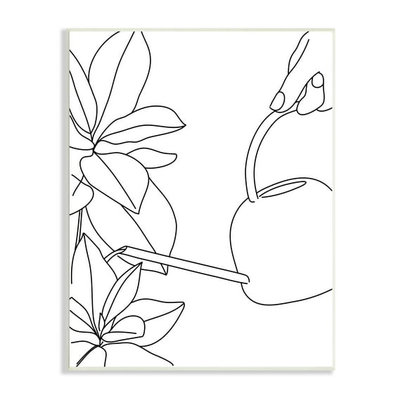Stupell Industries Watering Can and Spring Florals Modern Minimal Linework, 13 x 19, Designed by BlursByAI