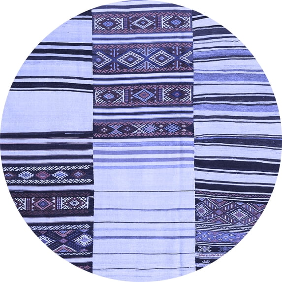 Ahgly Company Machine Washable Indoor Round Patchwork Blue Transitional Area Rugs, 6' Round