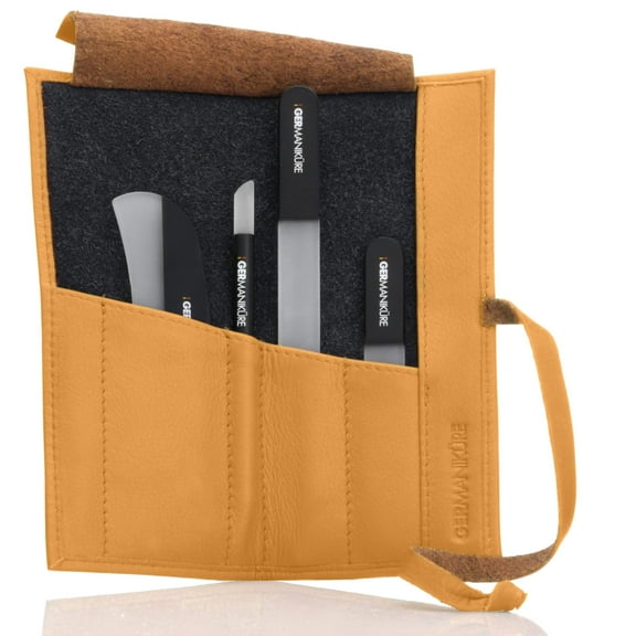 Crystal Glass Nail File Set in Leather Case, Made in Czech Republic - Nail File, Guided Moon File, Glass Cuticle Remover  Pusher