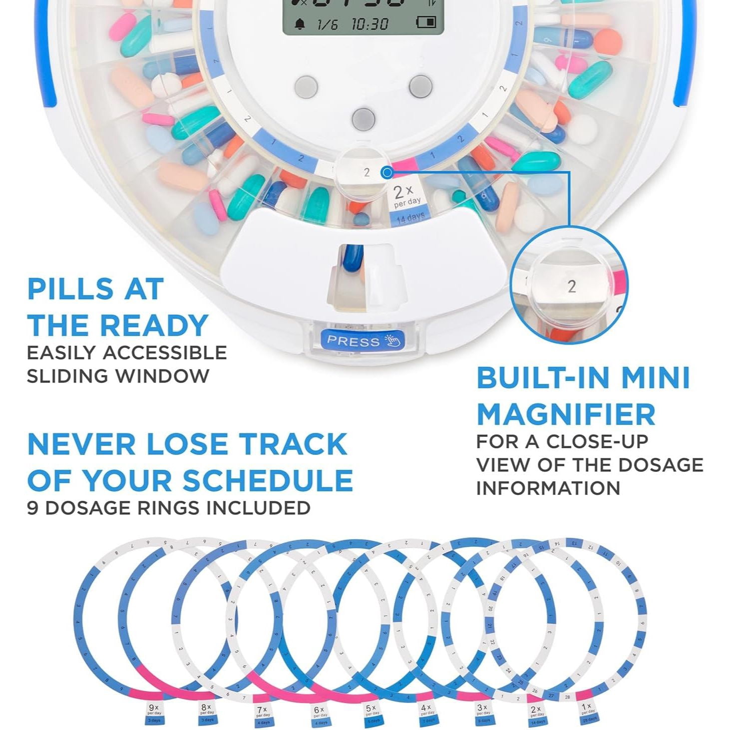 LiveFine Smart WiFi Automatic Pill Dispenser 28-Day Organizer 9 Doses Daily Lock Key Alarms
