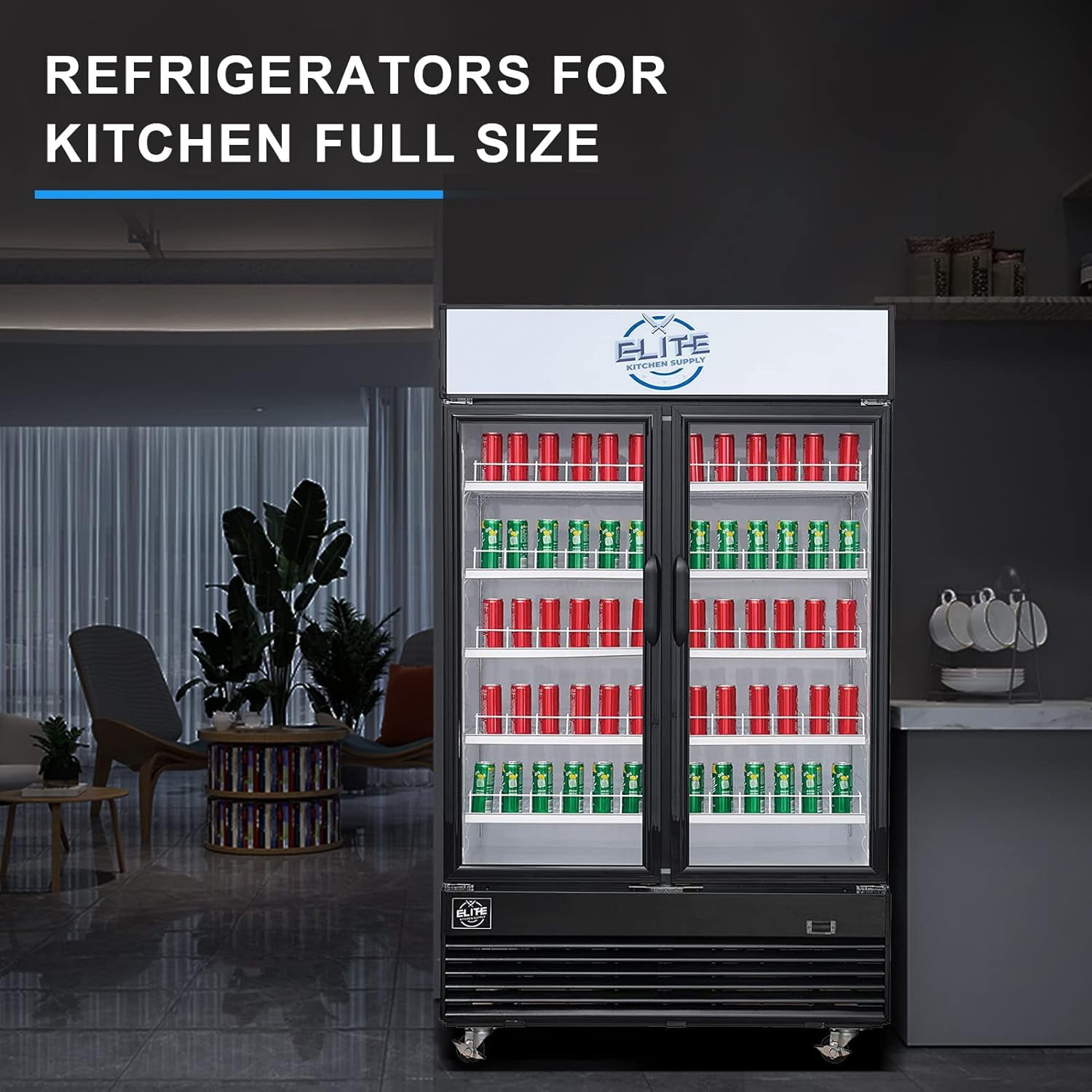 NSF 48" 2-Door Glass Merchandiser Refrigerator, 35 Cu.Ft. Commercial Beverage Display Cooler, LED Lighting