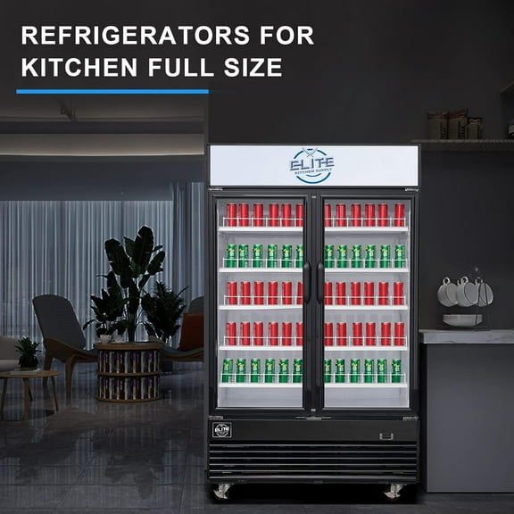 NSF 48 in. 2-Glass Doors Commercial Refrigerator, 35 Cu. Ft. Display Refrigerator, Black