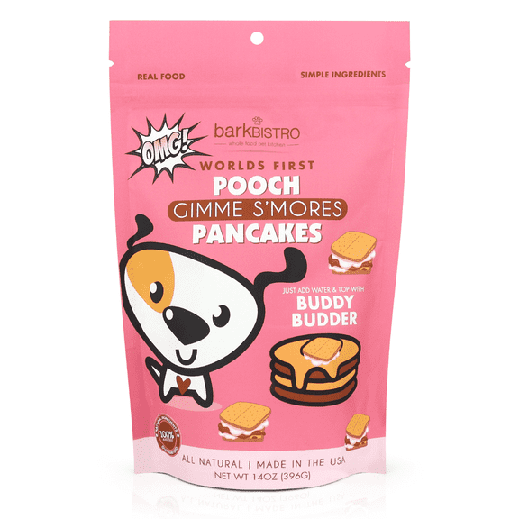 Bark Bistro Gimme S'more Pooch Pancakes Mix / Dog Cake Mix, top w/Buddy Budder, 100% all natural, Healthy Dog Treats, No Sugar or Preservatives (14oz)