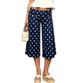 thumbnail image 2 of RUTAYY Women's Pants Cropped Wide Leg Polka Dot Fold Over Waist Loose Stretch Casual Trousers Navy, 2 of 5