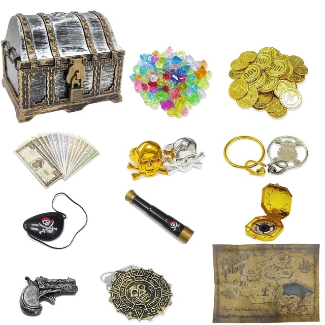 Juego de juguetes Pirate Treasure Chest, 177 piezas con candado para niños