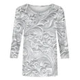 thumbnail image 4 of CYMMPU Loose Fit Tunic Tops Boho Blouses for Women Dressy Casual Summer Trendy Shirts Round Neck 3/4 Sleeve Spring Tops Floral Printed Lightweight Basic Tees Silver M, 4 of 7