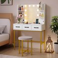 thumbnail image 2 of Costway Vanity Desk with Mirror Lights Power Outlets 4 Open Shelves 3 Storage Drawers, 2 of 10