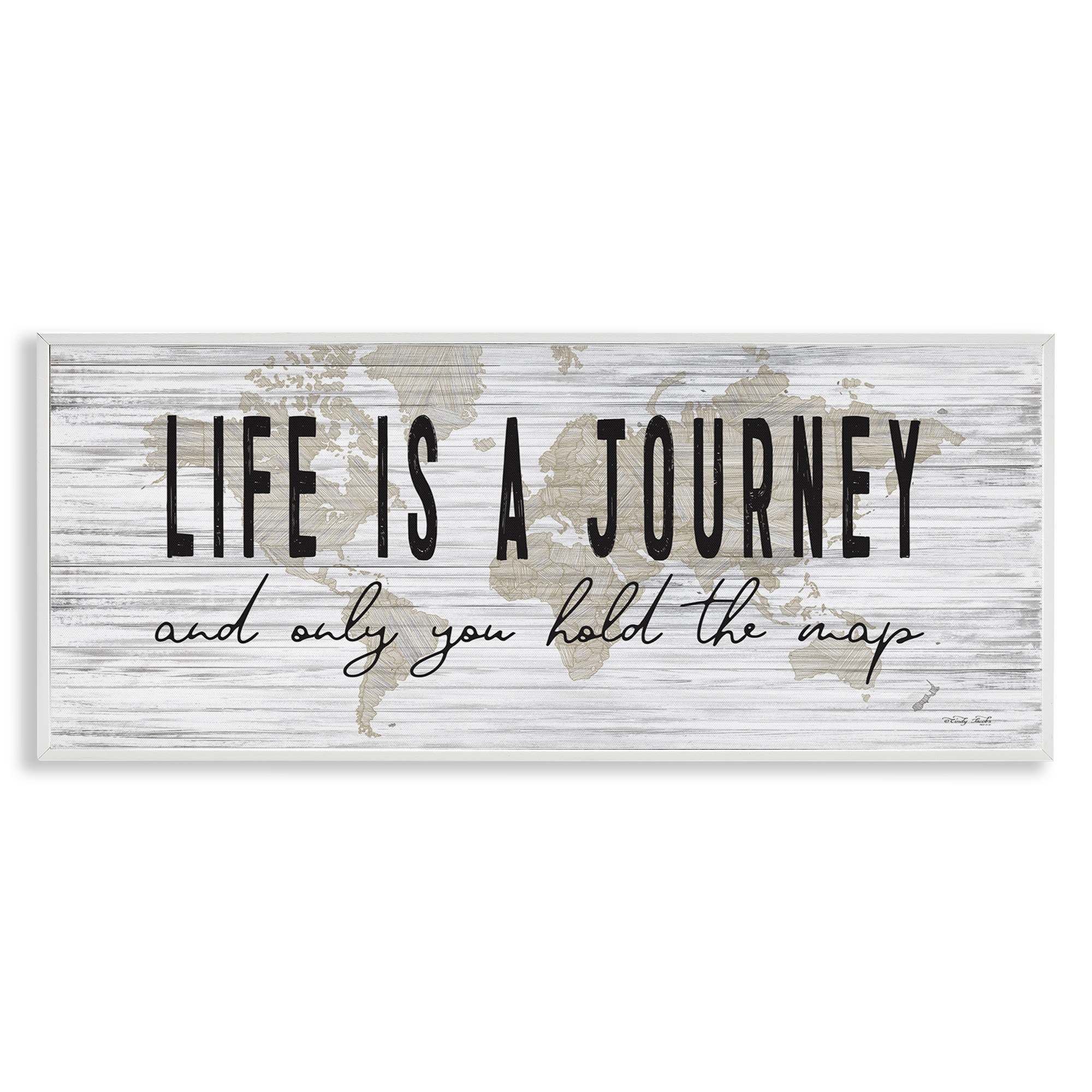 Stupell Industries Life Is a Journey Rustic World Map,24 x 10, Design by Cindy Jacobs
