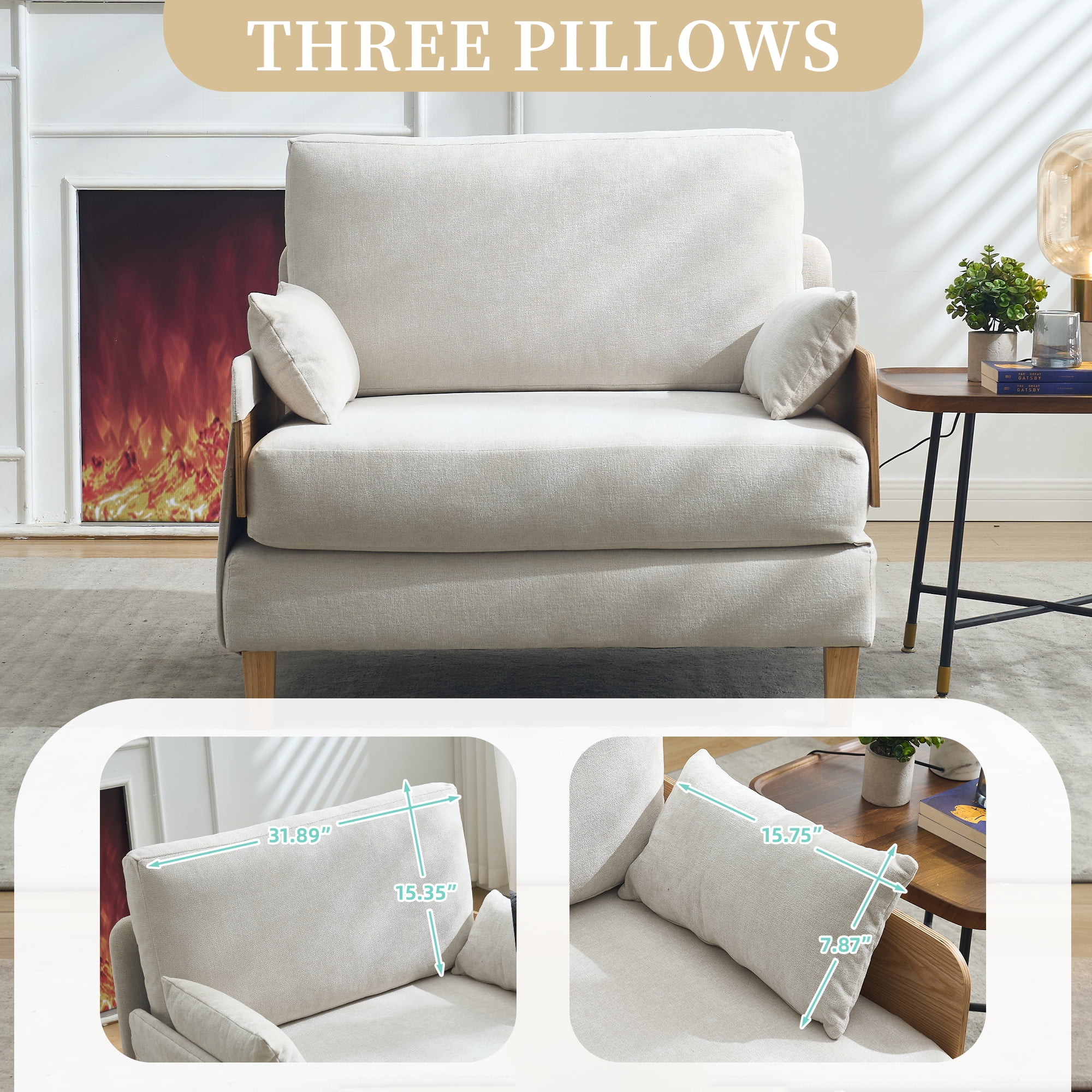 MOONMISS Chenille 3-in-1 Convertible Sleeper Foldable Sofa Bed Recliner Chair with 3 Pillows,Beige