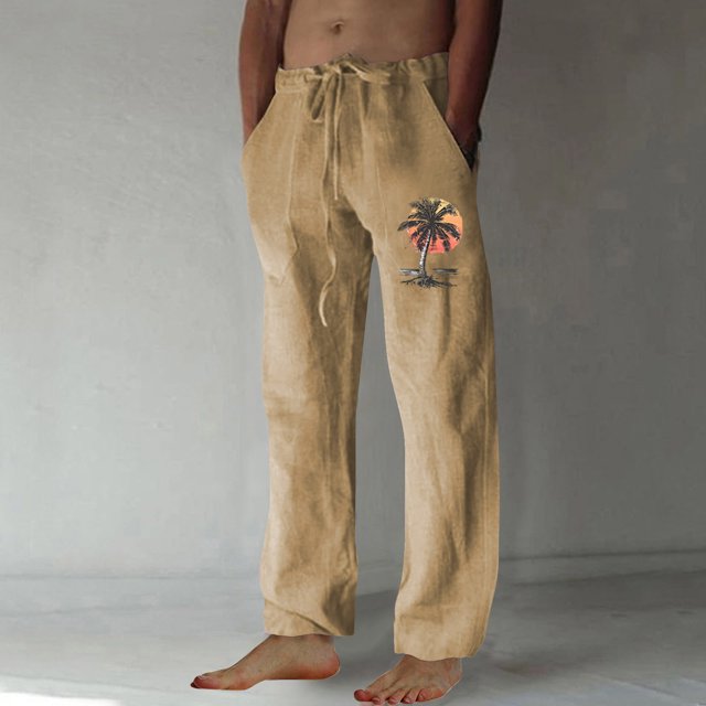 Puntoco Pantalones casuales largos para hombre, pantalones casuales con estampado de moda para hombre, cintura elástica con bolsillos, pantalones deportivos