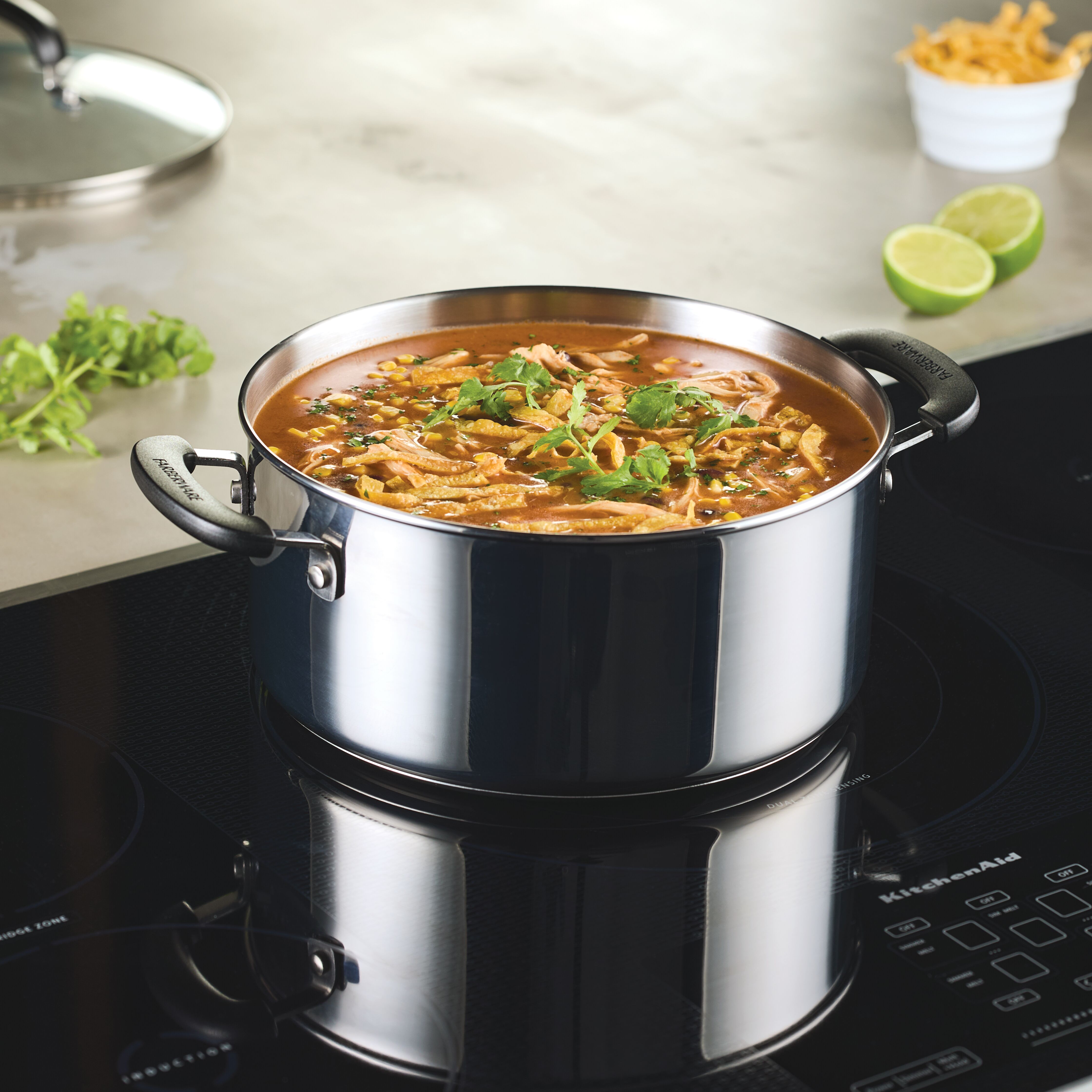 Farberware Brilliance 5 qt Stainless Steel Dutch Oven with Glass Lid, Induction Compatible, Dishwasher Safe