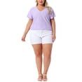 thumbnail image 2 of Blusa de manga acampanada de talla grande para mujer Agnes Orinda, con escote en V, camiseta hueca de primavera y verano, 2X, color púrpura claro, 2 of 6