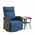 thumbnail image 2 of PARKWELL Outdoor Recliner Chair Set,Patio 360° Swivel Reclining Lounge Chair with Side Table,All-Weather Wicker Adjustable Cushioned Recliner with Footrest for Garden Balcony Yard,Brown/Navy, 2 of 10