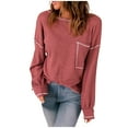 thumbnail image 1 of Pompotops Hauts à Manches Longues pour Femmes en Tricot Couleur Unie Col Rond avec Poche pour Loisirs en Liquidation, 1 of 7