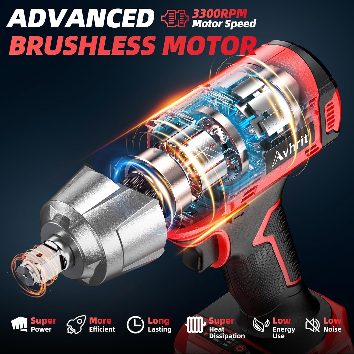 Cordless Impact Wrench, 480Ft-lbs (650N.m) 1/2 Inch Impact Gun Brushless, 3300RPM Electric Impact Wrench,2x 4000mAh Batteries, 4 Sockets, Charger, Power Impact Driver for Car Home