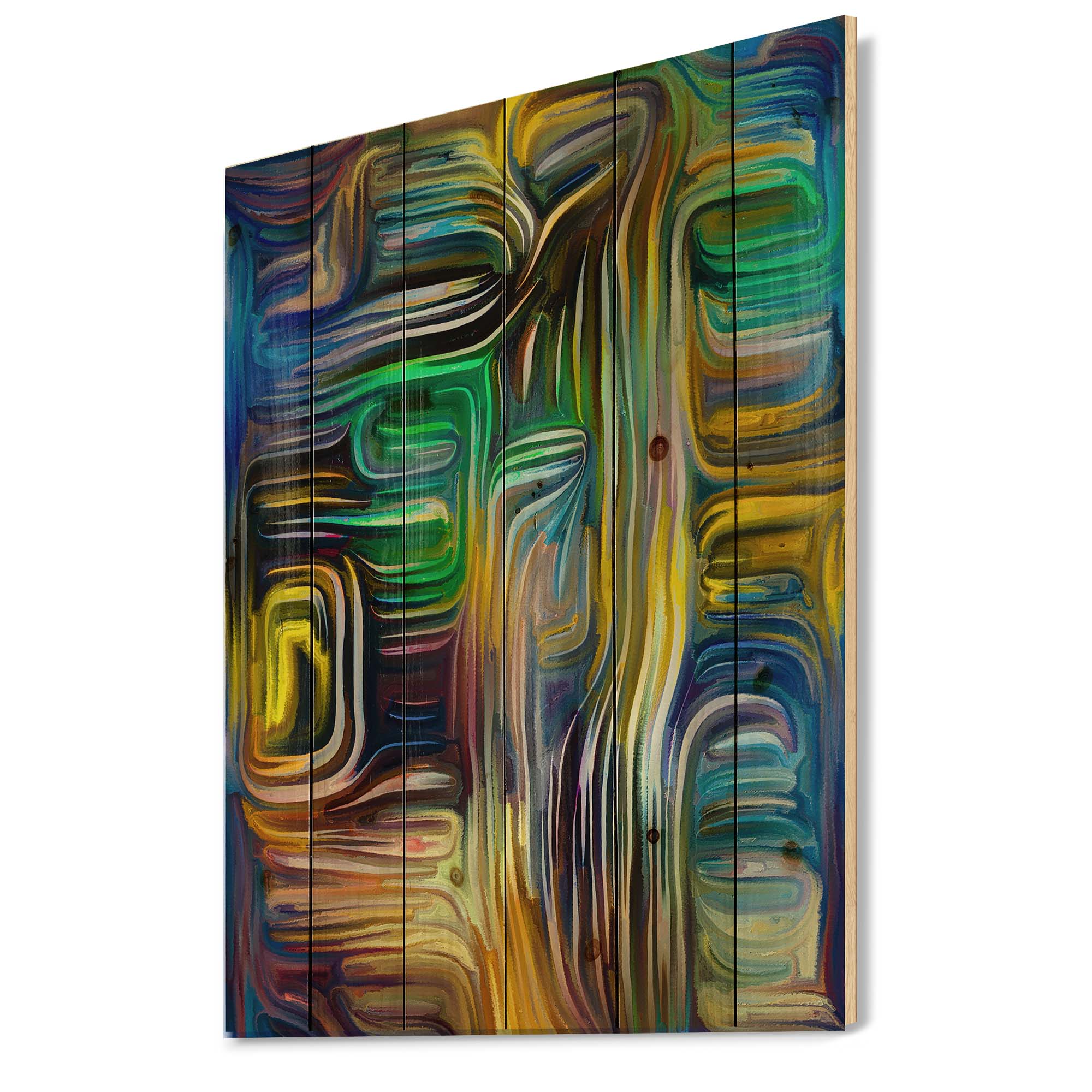 Designart 'Colour Spiral Fusion VI' Modern Print on Natural Pine Wood
