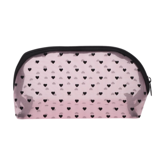 1 Pc Bolsa de Maquillaje Ligera con Patrón de Corazón para Viajes Rosa de Tela de Malla