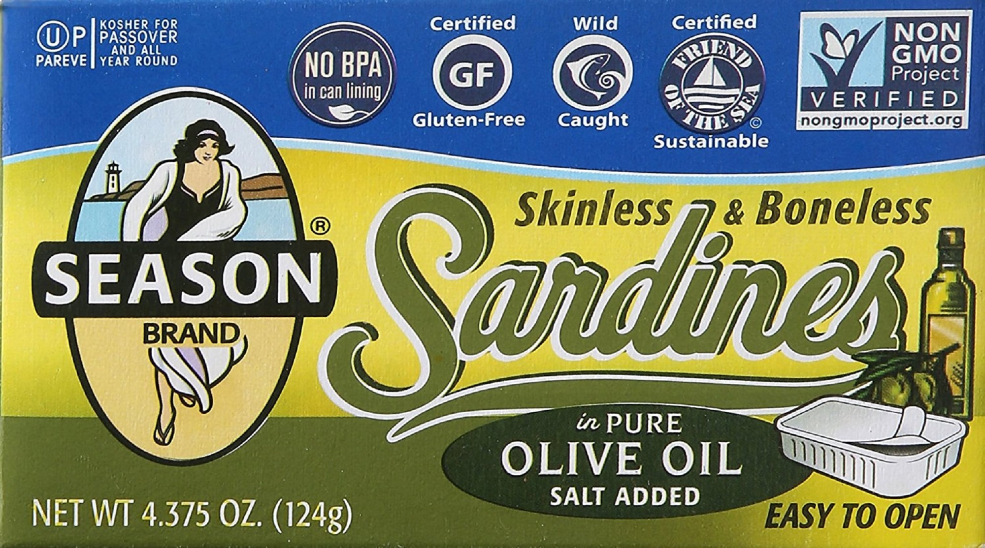 Season Skinless Boneless Sardines in Olive Oil, 4.375 oz, 6-count