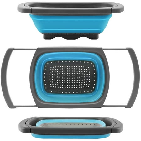 

Collapsible Colander Blue Silicone Food Strainer 6-Quart Dishwasher-Safe by Polerce