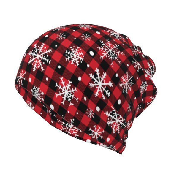 Vsdgher Buffalo Plaid Snowflakes Slouchy Beanie Hat for Men/Women, Skull Cap Chemo Cap Night Sleeping Cap