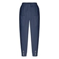 thumbnail image 6 of Hogleaql Women's Cotton Linen Culottes Pants Comfy Capri Pants Straight Leg Elastic Waist Fashion Vacation Baggy Beach Pants with Pockets Army Green L, 6 of 6