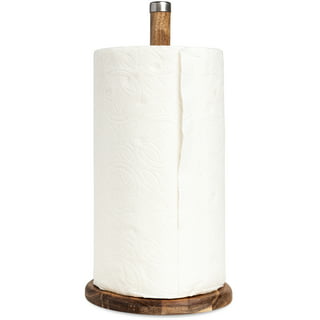 Beige paper towel holder with wooden tip. Stand handmade.