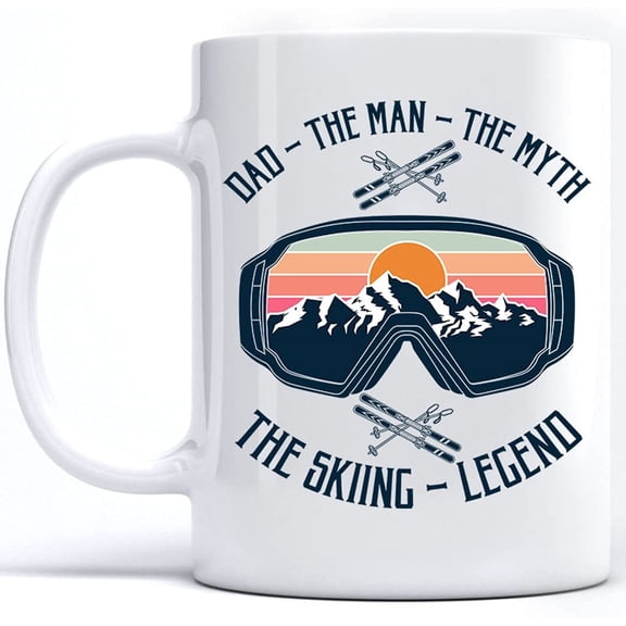 Dad The Man The Myth The Skiing Legend Mugs, My Favorite Ski Buddies Fathers Day Idea Skiing Dad Mug, Skier Skiing Legend Customized Mugs Coffee Novelty 15 Oz