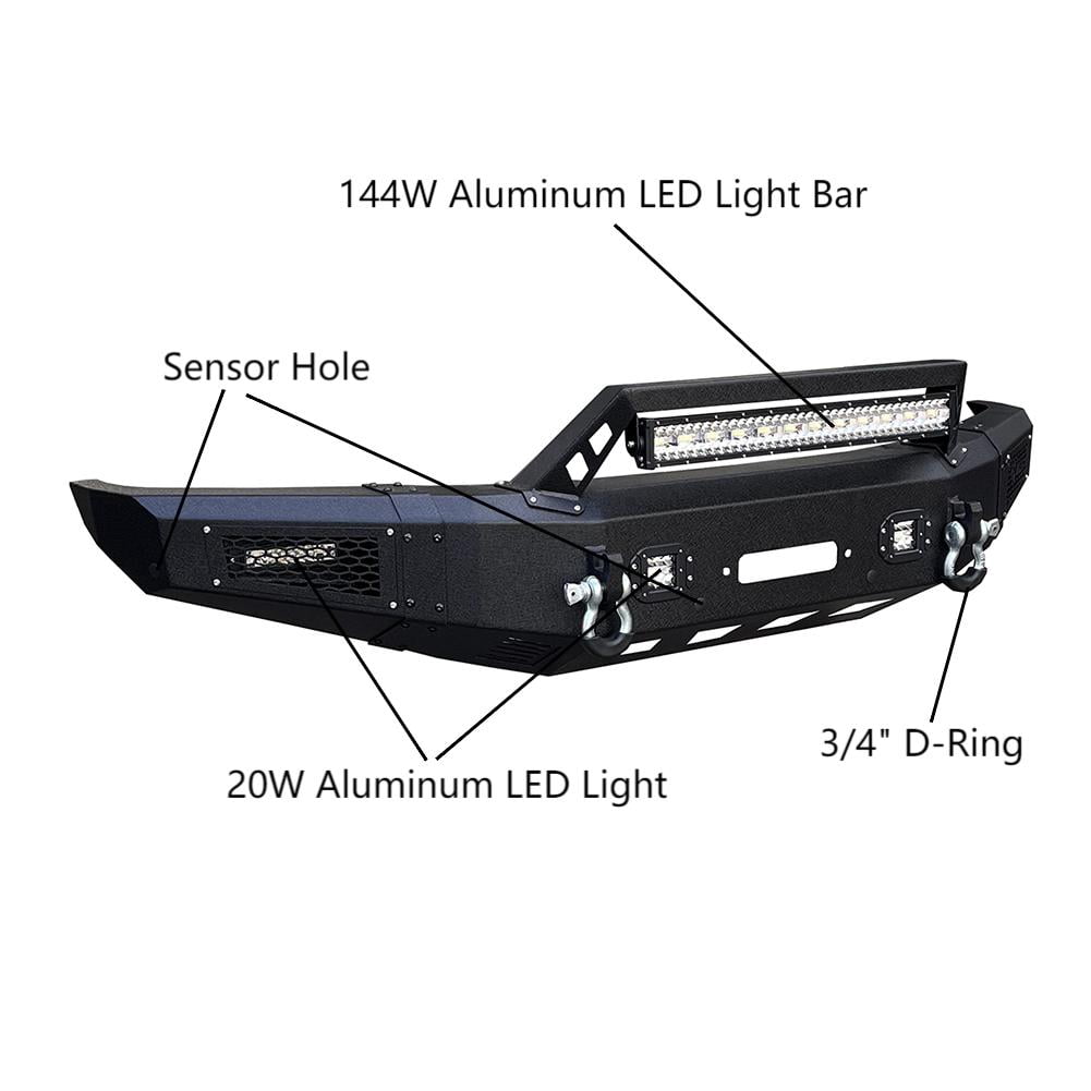 Vijay Compatible with 2015-2016-2017 Ford F150 Front Bumper Textured Black Steel with Lights and D-rings