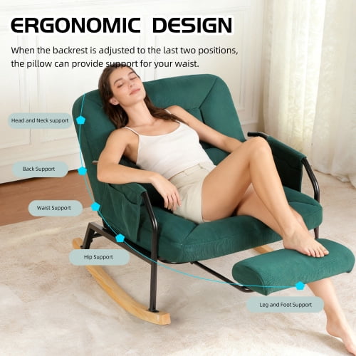 Oversized Corduroy Nursery Glider Rocker Recliner, Pull-Out Footrest, Adjustable Backrest, Green