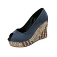 thumbnail image 2 of Miluxas Women's Peep Toe Wedge Heel Pumps, Suede Platform Wedges with Woven Heel, Elegant Peep-Toe Shoes for Work, Party, Wedding, formal & Casual Wear Blue 6.5(38), 2 of 9