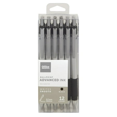 FORAY® Advanced Ink Retractable Ballpoint Pens, Needle Point, 0.7 mm, Silver Barrel, Black Ink, Pack Of 12