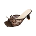 thumbnail image 3 of Domuza Kitten Heels for Women Dress Shoes with Bow Slip On Open Toe and Mesh Upper Pumps Elegant Sandals for Summer Casual Party Brown 6.5（EU-37）, 3 of 4