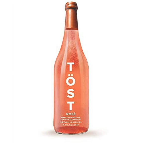 TÖST Rosé All-Natural Non-Alcoholic Sparkling Beverage Refresher with White tea, Elderberry, Ginger, 25.4 Fl Oz (Rosé, Pack of 3)
