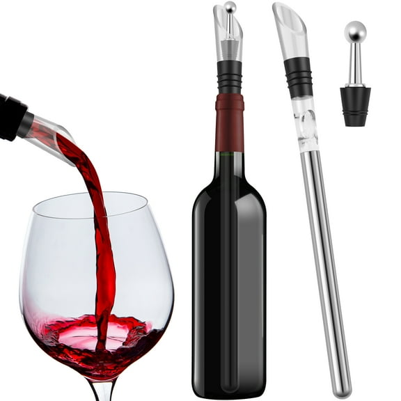 Ghojet Wine Chiller Stick Stainless Steel Wine Bottle Cooler Stick with Wine Stopper Built-in Aerator Wine Chiller Fast Cooling Wine Bottle Chilling Rod for Kitchen Wine Lovers
